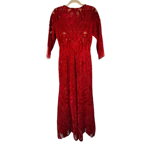 Marchesa Notte Red Velvet Sequin Evening Gown - Size 6 - Picture 6 of 16